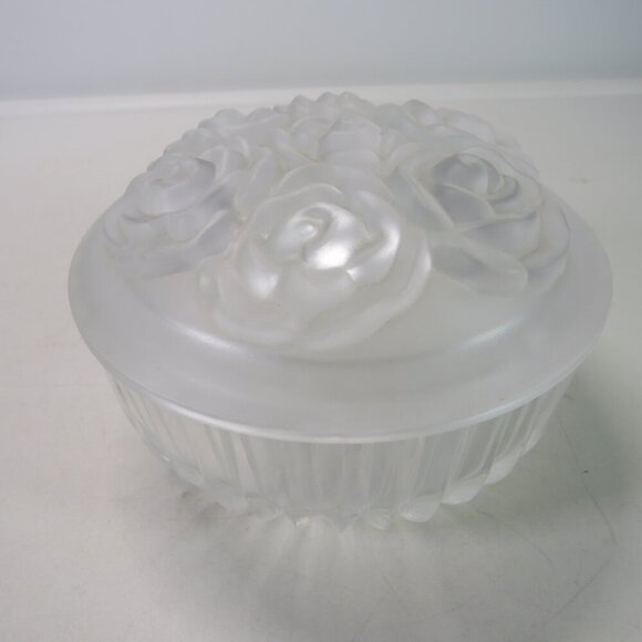 Rose floral lead crystal glass dish with lid Bohemia Vanity Dish - Picture 4 of 16